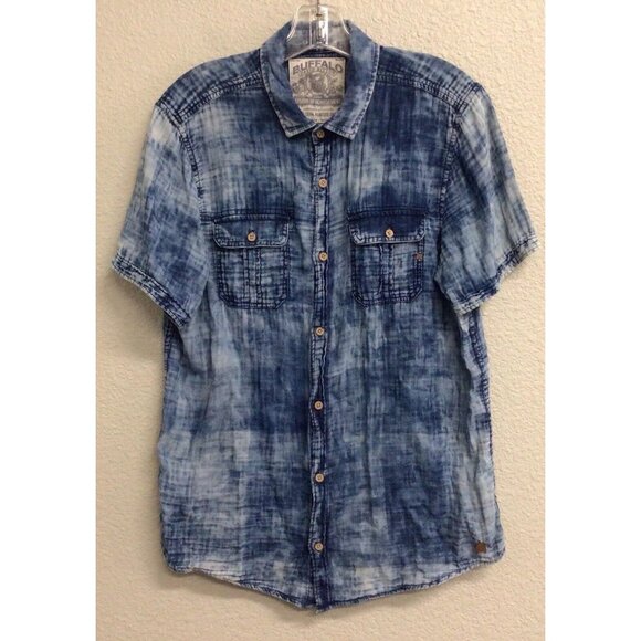 Buffalo David Bitton Mens Medium Button Down Shirt Short Sleeve Tie Dye - Picture 1 of 9